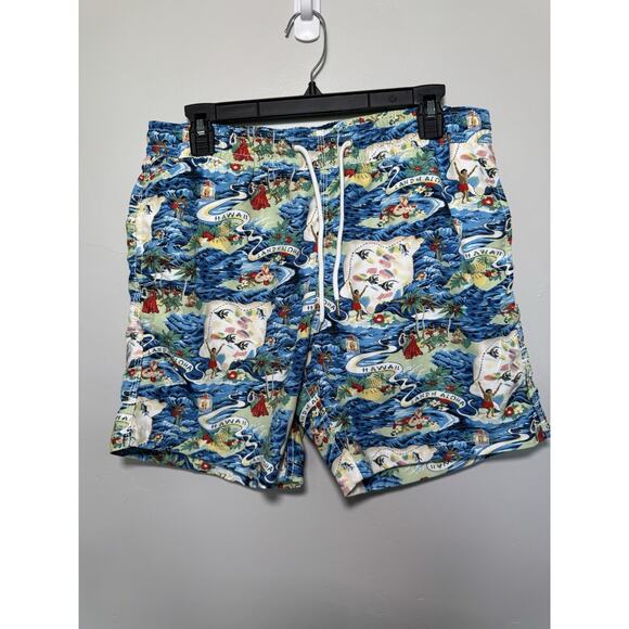 Blue Wave Land of Aloha Hawaiian Shirt Avanti Spooner Kahala Swim Shorts medium - Picture 1 of 5